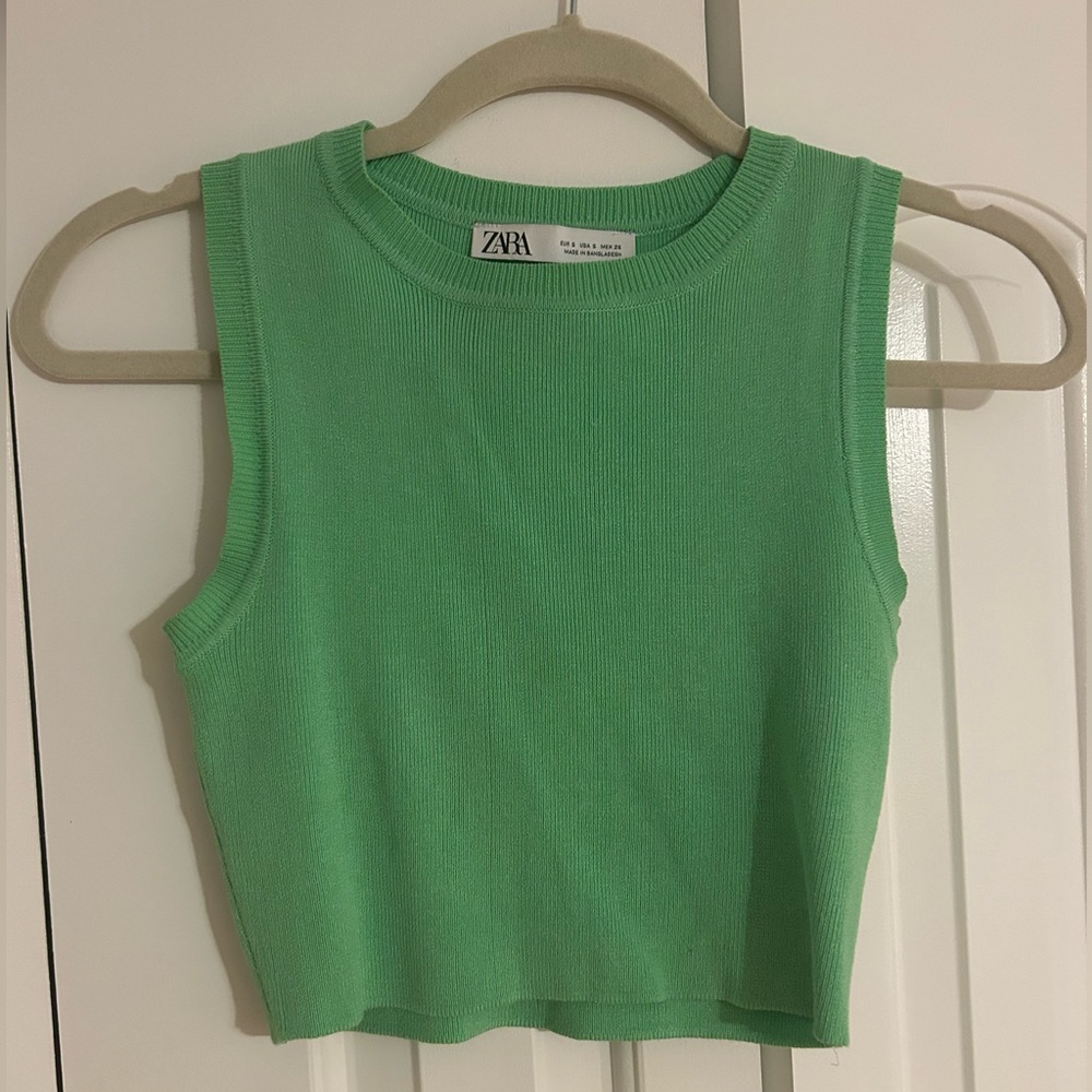 Zara green cropped knit tank top